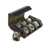 Hiram Caja de reloj de cuero genuino hexagonal para 6 relojes, caja protectora de almacenamiento de relojes de 6 ranuras para hombres (café)