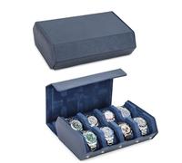 Hiram Caja de reloj hexagonal de piel auténtica Saffiano para 8 relojes, caja protectora de almacenamiento de relojes de cuero con 8 ranuras, organizador de exhibición de relojes para hombres (azul)