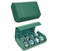 Hiram Caja de reloj hexagonal de piel auténtica Saffiano para 8 relojes, caja protectora de almacenamiento de relojes de cuero con 8 ranuras, organizador de exhibición de relojes para hombres (verde)