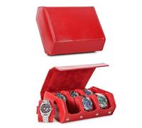 Hiram Caja de reloj hexagonal de piel auténtica Saffiano para 8 relojes, caja protectora de almacenamiento de relojes de cuero con 8 ranuras, organizador de exhibición de relojes para hombres (rojo)