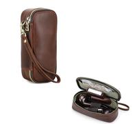 Hiram Estuche de Cigarros de Cuero Genuino Humidificador Portátil Multifuncional para Viajes Bolsa de Cigarros Bolsa de Pipa de Tabaco para Hombres, For 2 Pipes, Estilo vintage