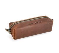 Hiram Estuche de cuero real personalizado con cremallera, bolsa de cuero para bolígrafo, palabras personalizadas grabadas en bolsa de bolígrafo, café, CF9001, Estuche para lápices