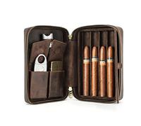 Hiram Estuche de Viaje para 4 Puros Estuche Portátil para Puros con Correa de Muñeca Bolsa para Humidor de Puros con Ranura para Tarjetas Cortapuros Bolsillo para Mechero