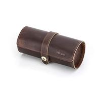 Hiram Estuche para Reloj de Viaje en Cuero Genuino Organizador en Rollo Clásico, Estuche en Cuero para 3 Relojes con Rollo para Relojes y Pulseras-Café
