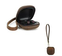 Hiram Funda de piel para auriculares a prueba de golpes, funda de piel auténtica para Beats Fit Pro, funda protectora de auriculares inalámbricos con puerto de carga y correa de muñeca (café)