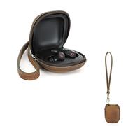 Hiram Funda de piel para auriculares a prueba de golpes para Beats Fit Pro, funda protectora de auriculares inalámbricos con puerto de carga y correa de muñeca (marrón)