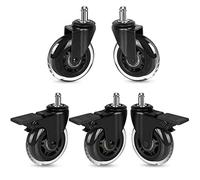 Hirate Paquete de 5 ruedas para silla (3 con frenos, 2 sin), 3 pulgadas con bloqueo, rueda giratoria de repuesto de vástago universal de 7/16 x 2/8 pulgadas para sillas de oficina y hogar.