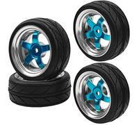 HIRCQOO Juego de llantas de goma de 2.6 pulgadas y llantas de plástico hexagonal de 12 mm compatible con Traxxas Kyosho HPI Tamiya Associated 1/10 RC On-Road Touring Car (azul)