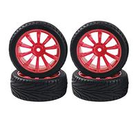 HIRCQOO Llantas hexagonales de 10 radios RC de 12 mm y neumáticos de goma para HSP Tamiya HPI Kyosho 1/10 On-Road Touring Car,WLtoys 1/14 144001 Traxxas 1/16 Slash RC 1/18 A959B Buggy (rojo)