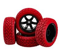 HIRCQOO Neumáticos de goma de 75 mm y llantas de plástico, buje hexagonal de 12 mm compatible con Traxxas 4tec 2.0 HSP Tamiya HPI Kyosho 1/10 On-Road Touring Car, WLtoys 1/14 144001 RC Buggy (rojo)