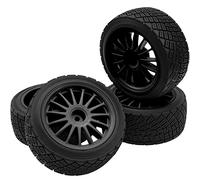 HIRCQOO Neumáticos de goma y llantas de plástico de 80 mm/3.14 pulgadas Hub hexagonal de 12 mm Compatible con 1/10 HPI WR8 Off-Road Rally 1/14 WLtoys 124019 144001 1/16 Redcat Volcano RC Buggy (negro)