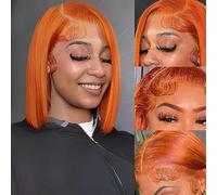 HIRIREMY Peluca de cabello humano con encaje frontal para mujeres negras, 13 x 4 pulgadas, encaje frontal de alta definición, color naranja, peluca de cabello humano con encaje frontal de jengibre
