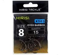 Hirisi X503 - Anzuelos de pesca con púas, tamaño 8, ganchos para carpas, ganchos de pesca con ojal, ganchos para pesca de carpas, acero al carbono, juego de carpa | 15 unidades