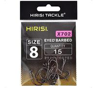 Hirisi X702 - Anzuelos de pesca con púas, tamaño 8, ganchos para carpas, ganchos de pesca con ojal, ganchos de pesca para pesca de carpas, acero al carbono, juego de carpa | 15 unidades