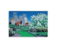 Hiroshi Nagai Camino de jardín urbano con rascacielos, telón de fondo, pintor de trabajo, pósteres, impresión estética, arte de pared, lienzo moderno para decoración de dormitorio, 40 x 60 cm