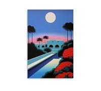 Hiroshi Nagai City Under The Moon Póster Lienzo Como Decoración, Murales Para Salón, Pinturas Para Dormitorio, Accesorios Modernos para el Hogar Para Habitaciones de Niños y Decoraciones de Pared
