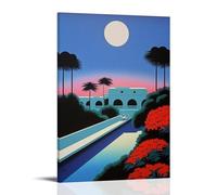 Hiroshi Nagai City Under The Moon Póster Lienzo Como Decoración, Murales Para Salón, Pinturas Para Dormitorio, Accesorios Modernos para el Hogar Para Habitaciones de Niños y Decoraciones de Pared