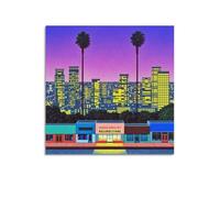 Hiroshi Nagai - Póster de obra artística sobre lienzo de noche de ciudad, impresión de pergamino, para sala de estar, decoración de paredes y hogares, 50 x 50 cm