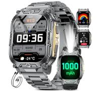 HIRREO Reloj Inteligente Hombre, Batería 1000 mAh, Linterna LED,Smartwatch para Correr con Pantalla HD 2.01", Podómetro, Monitor de Sueño, IP68 Impermeable, Smartwatch Android iOS (Negro-Dorado)