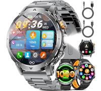HIRREO Reloj Inteligente Hombres,1.7" HD Smartwatch Hombre con Monitor de Sueño, Llamadas/Batería 1000 mAh/Podómetro para Android iOS,IP68 Impermeable Smartwatch Militar,Negro