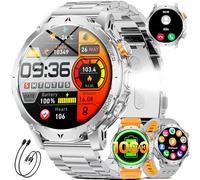 HIRREO Reloj Inteligente Hombres,1.7" HD Smartwatch Hombre con Monitor de Sueño, Llamadas/Batería 1000 mAh/Podómetro para Android iOS,IP68 Impermeable Smartwatch Militar,Plateado