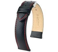 HIRSCH Correa de reloj Kansas L - Piel de becerro auténtica - Grabado de búfalo - Hombre/Mujer - negro-rojo - 18 mm