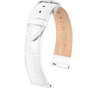 HIRSCH Correa de reloj Louisianalook - Correa de reloj de piel de becerro brillante - Correa de reloj con estampado de cocodrilo - Blanco - 18 mm