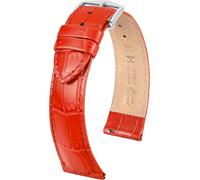 HIRSCH Correa de reloj Louisianalook - Correa de reloj de piel de becerro brillante - Correa de reloj con estampado de cocodrilo - Rojo - 18 mm
