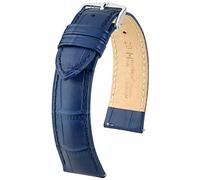 HIRSCH Correa para reloj Duke L - Piel de becerro italiana - Estampado de aligátor - Señoras/Caballeros - azul - 22 mm