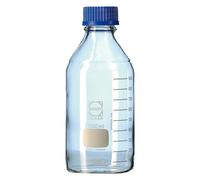 Hirschmann DURAN Botella de vidrio de borosilicato 3.3 con tapón de rosca y anillo vertedor, rosca GL 32, capacidad de 50 ml, diámetro de 46 mm, altura 91 mm