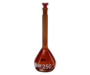 Hirschmann Duran - Lote de 2 matraces aforados con tapón de cristal, clase A, cristal ámbar, graduación blanca, NS 14/23, capacidad de 50 ml, tolerancia de 0,08 ml, altura de 140 mm