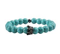 His And Her Crown Bracelet Volcanic Lava Stone Hematite Turquoises White Porcelain Matte Copper beads Black Bracelet Men-blue