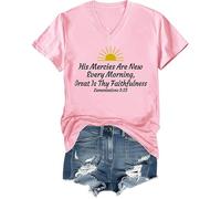His Mercies are New Every Morning - Camiseta gráfica con cuello en V, rosa, S