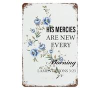 His Mercies Are Tin Sign Lamentations Verse Floral Wall Decor 12x8 Inch
