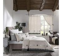 Hisar Home Stanley Hamilton Hisar Cottage Collection-Juego de Cama de Matrimonio, edredón y Funda de Almohada (Individual/Doble Super King), Gris/Lino, Doublé