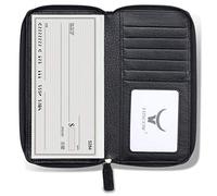 HISCOW Funda para chequera con cremallera y tarjetero con divisor, piel de becerro italiana, Texturizado, negro, Talla única, Classic