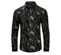 HISDERN Camisa de Hombre Casual Manga Larga Camisas Botones Regular Fit Camisas Negro XXL