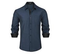 HISDERN Camisa de manga larga para hombre, corte recto, para traje formal, trabajo, bodas, ocio, fiestas, abotonada hasta el cuello, XXL