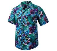HISDERN Camisa Hawaiana Camisas para Hombre Manga Corta Verano Funky Hawaii Hoja Impreso Botón Abajo Camisa de Manga Corta Cuello Cubano Camisas de Playa para Hombre Fiesta de Vacaciones 4XL