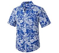 HISDERN Camisa Hawaiana Camisas para Hombre Manga Corta Verano Funky Hawaii Hoja Impreso Botón Abajo Camisa de Manga Corta Cuello Cubano Camisas de Playa para Hombre Fiesta de Vacaciones Azul 4XL