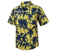 HISDERN Camisa Hawaiana Camisas para Hombre Manga Corta Verano Funky Hawaii Imprimir Botón Abajo De Manga Corta Cuello Cubano Camisas de Playa para Hombre Vacaciones Amarillo XL