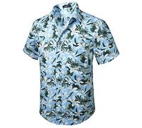 HISDERN Camisa Hawaiana para Hombre Funky Flores de Verano Camisas Hombres de Playa con Estampado Aloha Shirt,Light Blue-1,4XL