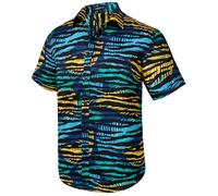 HISDERN Camisas Hawaiana para Hombre Funky Aloha Hawaii Camisa Manga Corta Playa Casual Verano Tropical Camisas Negro Azul XL