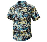 HISDERN Camisas Hawaianas para Hombre Manga Corta Verano Funky Hawai Camisa de Manga Corte Norma Cuello Cubano de Playa Camisas de Palmera con Bolsillo Azul y Amarillo M