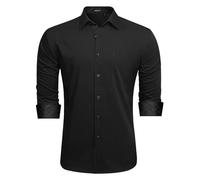 HISDERN Camisas Negras para Hombre Camisas de Vestir Formales de Manga Larga de Corte Regular con Botones y Bolsillo