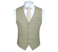 HISDERN Chaleco de traje Champán para Chaleco traje hombre algodón a cuadros de vestir de fiesta de boda XL