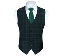 HISDERN Chaleco de traje para hombre Chaleco traje hombre algodón a cuadros de vestir de fiesta de boda Verde S