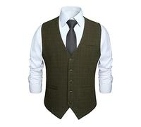 HISDERN Chaleco Formal de Fiesta de Boda para Hombre Chaleco de Algodon a Cuadros Verde