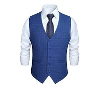 HISDERN Chaleco Formal de Fiesta de Boda para Hombre Chaleco de Algodon Vestido a Cuadros Azul