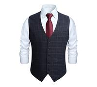 HISDERN Chaleco Formal para Hombres Elegante Sin Mangas Casual Chalecos de Boda Fiesta Business Hombre Azul Marino L